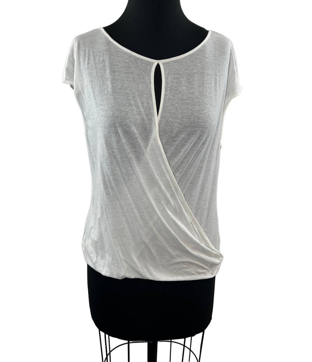 THEORY Diona Off White Short Sleeve Faux Wrap Crossover Blouse Top Size L